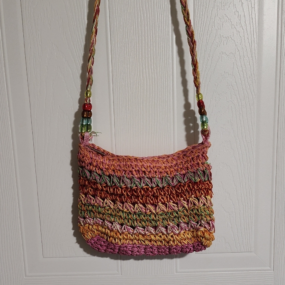 Sun And Sand Pink and Orange Crossbody Bag with Textured Straw Design